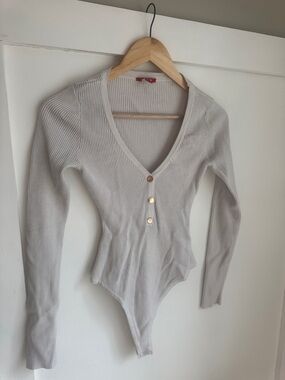 Guess Ribbed Long-Sleeve V-Neck Bodysuit